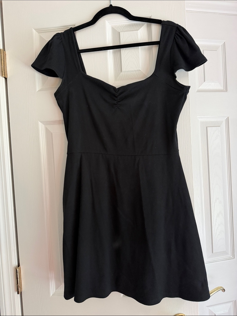 wild fable Black Square-Neck Mini Dress with Puff Sleeves